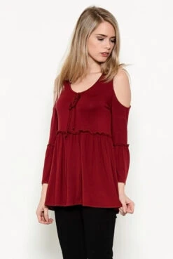 Daydreaming About You Cold Shoulder Peplum Top -Selected Women's Clothing Store AY19314Q BUG