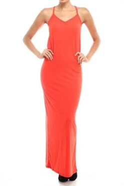 V-Neck Maxi Dress -Selected Women's Clothing Store BD1704 RED