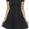 Short Sleeve Babydoll Dress -Selected Women's Clothing Store BD1882 BLK M