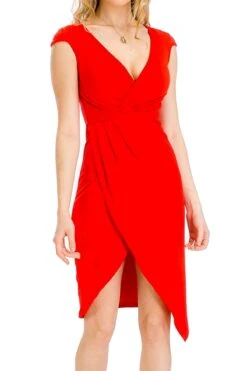 Day Dates Surplice Tulip Faux Wrap Dress -Selected Women's Clothing Store BD2208 RED