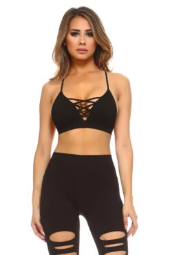 Cross The Line Ribbed Bralette -Selected Women's Clothing Store BRT006 BLK
