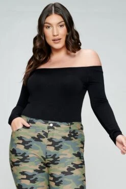 Plus Size Off Shoulder Long Sleeve Bodysuit -Selected Women's Clothing Store BS1004P BLK 08f2563d 4ba9 4fc4 b9fa 66e541fa1abd