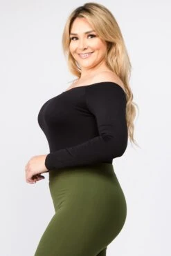 Plus Size Off Shoulder Long Sleeve Bodysuit -Selected Women's Clothing Store BS1004P BLK 2 231be54f 291e 4a77 b469 ffd3845477c4