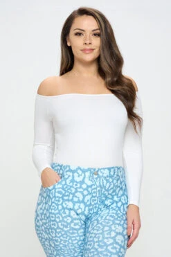 Plus Size Off Shoulder Long Sleeve Bodysuit -Selected Women's Clothing Store BS1004P WHT2