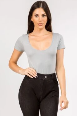 Basically The One Short Sleeve Bodysuit -Selected Women's Clothing Store BS1010 GRY 1 2