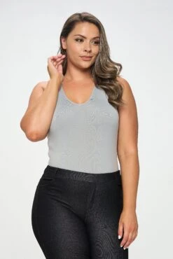 Plus Size Basic V-Neck Tank Top Bodysuit -Selected Women's Clothing Store BS1013P GRY 2