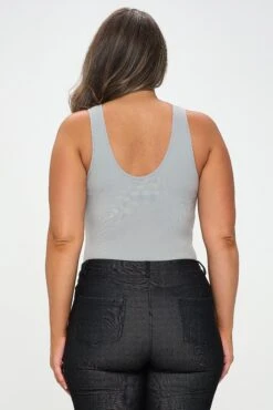 Plus Size Basic V-Neck Tank Top Bodysuit -Selected Women's Clothing Store BS1013P GRY 827JN270P BLK 5