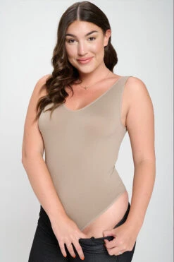 Plus Size Basic V-Neck Tank Top Bodysuit -Selected Women's Clothing Store BS1013P LMO1