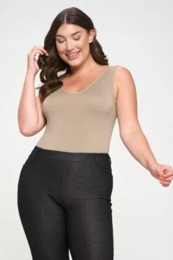 Plus Size Basic V-Neck Tank Top Bodysuit -Selected Women's Clothing Store BS1013P LMO2