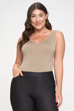 Plus Size Basic V-Neck Tank Top Bodysuit -Selected Women's Clothing Store BS1013P LMO3