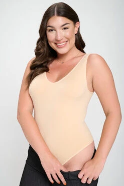 Plus Size Basic V-Neck Tank Top Bodysuit -Selected Women's Clothing Store BS1013P NUD1