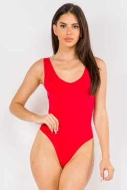 Basic V-Neck Tank Top Bodysuit -Selected Women's Clothing Store BS1013 RED