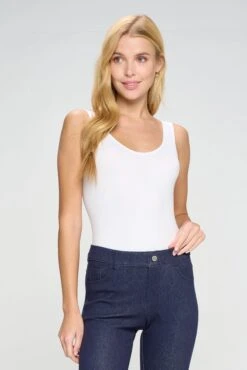 Basic V-Neck Tank Top Bodysuit -Selected Women's Clothing Store BS1013 WHT 2