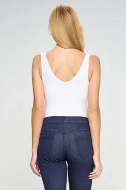 Basic V-Neck Tank Top Bodysuit -Selected Women's Clothing Store BS1013 WHT 4