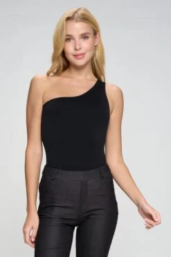 Asymmetrical One Shoulder Bodysuit -Selected Women's Clothing Store BS1014 BLK 2