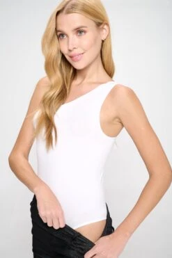 Asymmetrical One Shoulder Bodysuit -Selected Women's Clothing Store BS1014 WHT