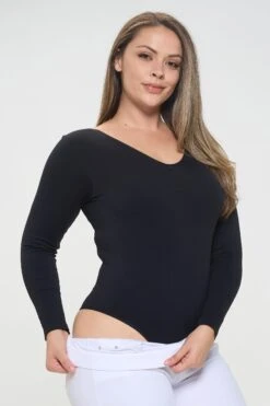 Plus Size Seamless Body Contour Long Sleeve Bodysuit