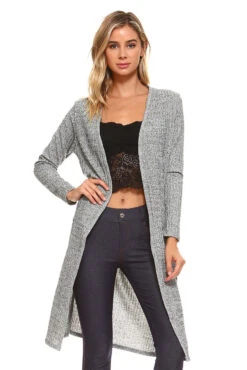 Shimmer Lurex Open-Front Ribbed Cardigan