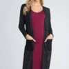City Girl Faux Suede Patch Lurex Knit Duster Cardigan -Selected Women's Clothing Store CRD003 BLK