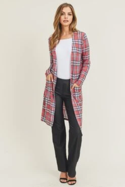 Vintage Plaid Cardigan -Selected Women's Clothing Store CRD015 RED 2