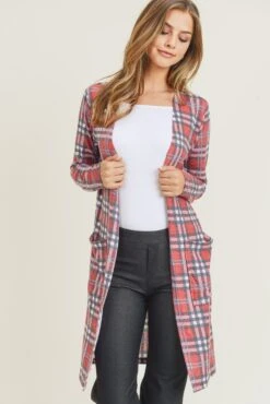 Vintage Plaid Cardigan -Selected Women's Clothing Store CRD015 RED 3