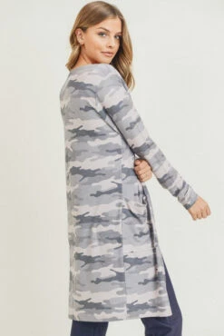 Camouflage Cardigan With Pockets -Selected Women's Clothing Store CRD017 BEI 3 l