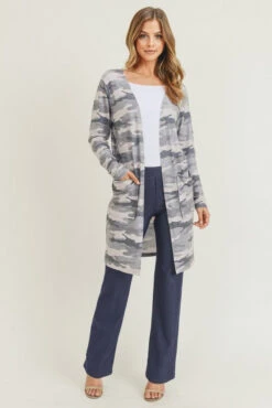 Camouflage Cardigan With Pockets -Selected Women's Clothing Store CRD017 BEI 5 l