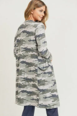 Camouflage Cardigan With Pockets -Selected Women's Clothing Store CRD017 GRN 3 l
