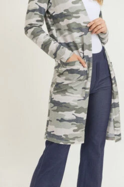 Camouflage Cardigan With Pockets -Selected Women's Clothing Store CRD017 GRN 5 l