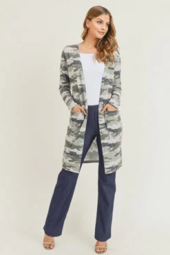 Camouflage Cardigan With Pockets -Selected Women's Clothing Store CRD017 GRN 6 l