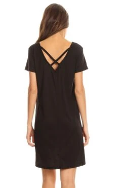 Cross Back T-Shirt Dress -Selected Women's Clothing Store DRS032 BLK 4