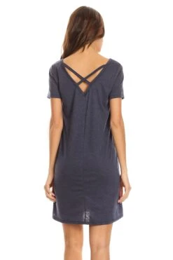 Cross Back T-Shirt Dress -Selected Women's Clothing Store DRS032 NAV 4