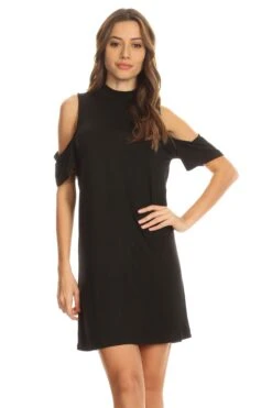 Set The Scene Cold Shoulder Shift Dress -Selected Women's Clothing Store DRS037 BLK 1