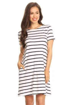 Striped Criss Cross Back Tunic Dress With Pockets -Selected Women's Clothing Store DRS038 BLK
