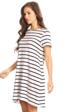 Striped Criss Cross Back Tunic Dress With Pockets -Selected Women's Clothing Store DRS038 BLK 2