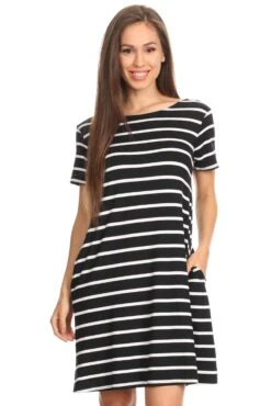 Striped Criss Cross Back Tunic Dress With Pockets -Selected Women's Clothing Store DRS038 BLK 6