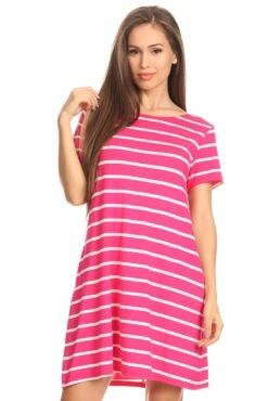 Striped Criss Cross Back Tunic Dress With Pockets -Selected Women's Clothing Store DRS038 FUS 2