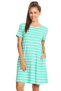 Striped Criss Cross Back Tunic Dress With Pockets -Selected Women's Clothing Store DRS038 SFM