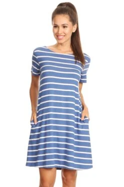 Striped Criss Cross Back Tunic Dress With Pockets -Selected Women's Clothing Store DRS038 TEL
