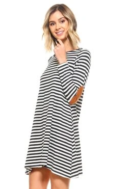 Patch Things Up Striped Dress -Selected Women's Clothing Store DRS058 BLK 2