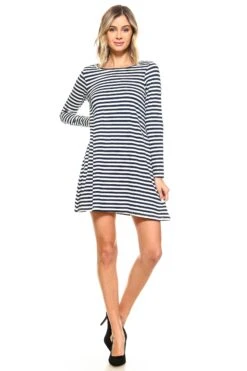 Patch Things Up Striped Dress -Selected Women's Clothing Store DRS058 NAV 4