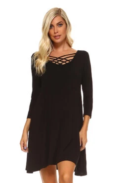 Sunday Strolls Cross Strap Swing Dress -Selected Women's Clothing Store DRS060 BLK