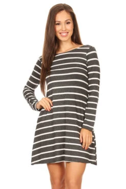Chic Stripes V-Back Swing Dress -Selected Women's Clothing Store DRS067 CHA 2