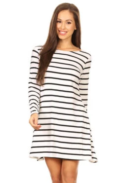 Chic Stripes V-Back Swing Dress -Selected Women's Clothing Store DRS067 WHT 2