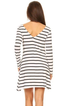 Chic Stripes V-Back Swing Dress -Selected Women's Clothing Store DRS067 WHT 4