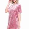 Crushed Velvet T-Shirt Dress -Selected Women's Clothing Store DRS071 DYR