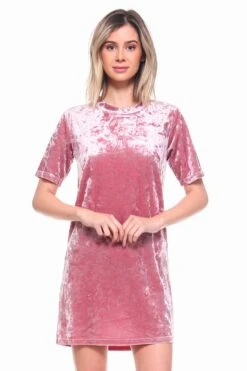 Crushed Velvet T-Shirt Dress -Selected Women's Clothing Store DRS071 DYR 2