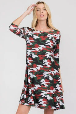 Camo Print A-Line Dress -Selected Women's Clothing Store DRS140REDGRN1
