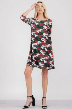 Camo Print A-Line Dress -Selected Women's Clothing Store DRS140REDGRN10