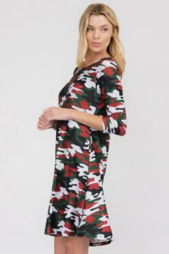 Camo Print A-Line Dress -Selected Women's Clothing Store DRS140REDGRN3